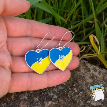 Сережки "Серце України з гербом. Крапля". Колір срібло